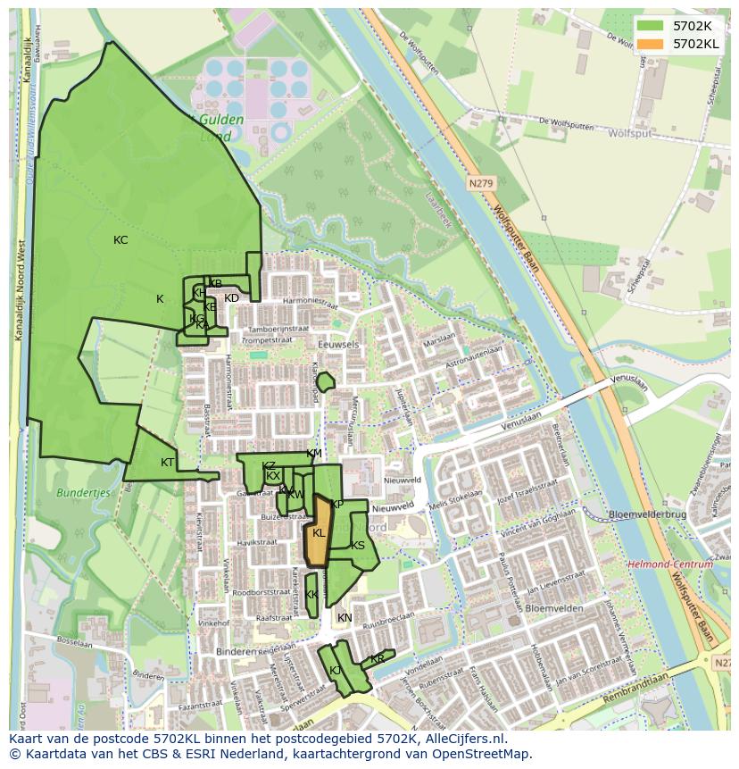 Afbeelding van het postcodegebied 5702 KL op de kaart.