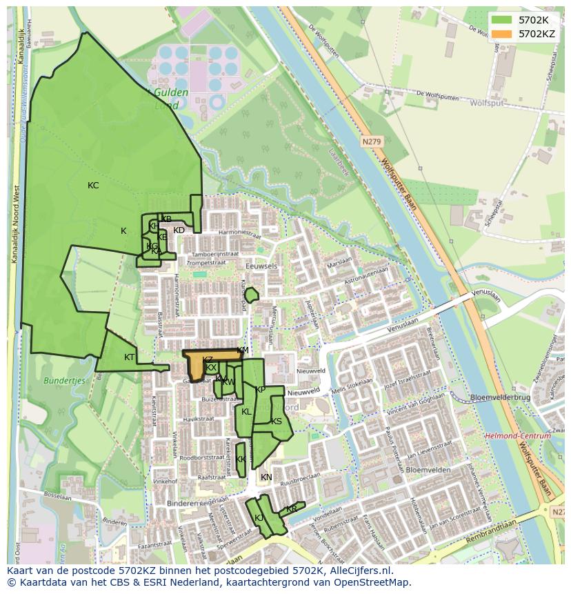 Afbeelding van het postcodegebied 5702 KZ op de kaart.