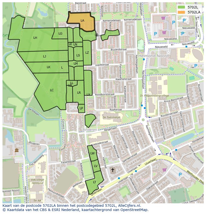 Afbeelding van het postcodegebied 5702 LA op de kaart.