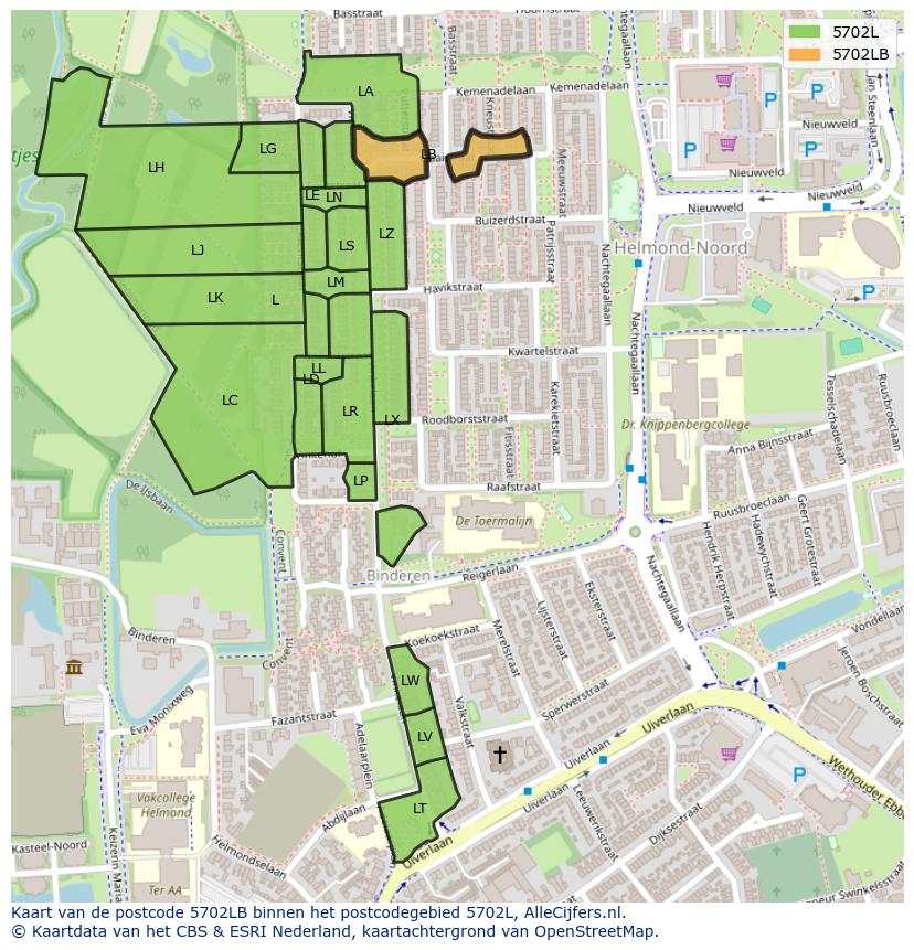 Afbeelding van het postcodegebied 5702 LB op de kaart.