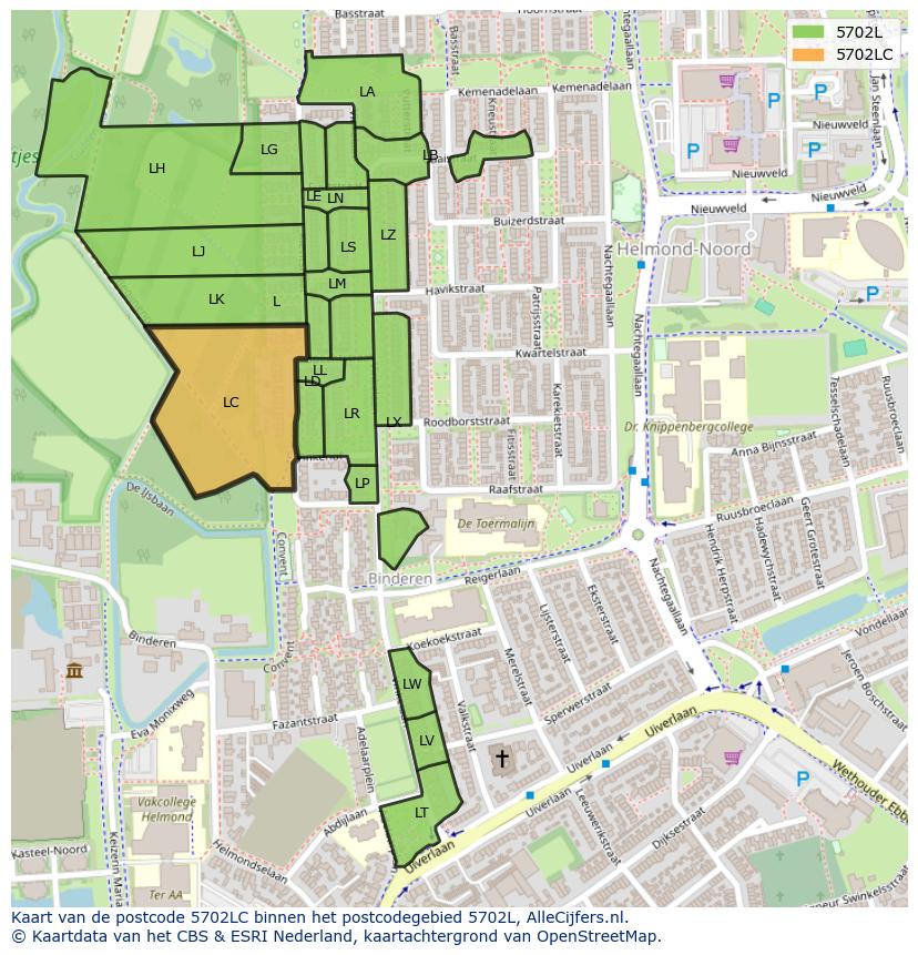 Afbeelding van het postcodegebied 5702 LC op de kaart.