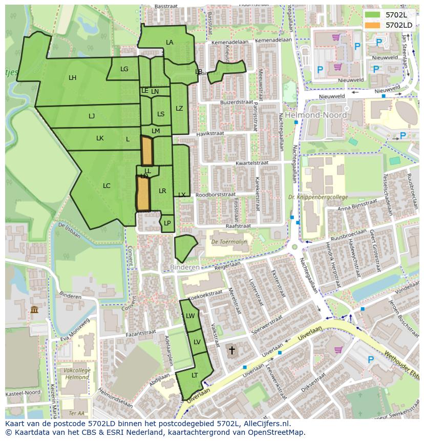 Afbeelding van het postcodegebied 5702 LD op de kaart.