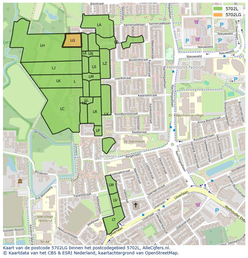 Afbeelding van het postcodegebied 5702 LG op de kaart.
