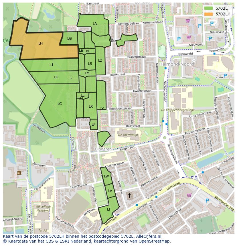 Afbeelding van het postcodegebied 5702 LH op de kaart.