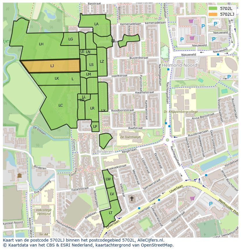 Afbeelding van het postcodegebied 5702 LJ op de kaart.