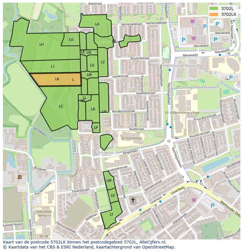 Afbeelding van het postcodegebied 5702 LK op de kaart.
