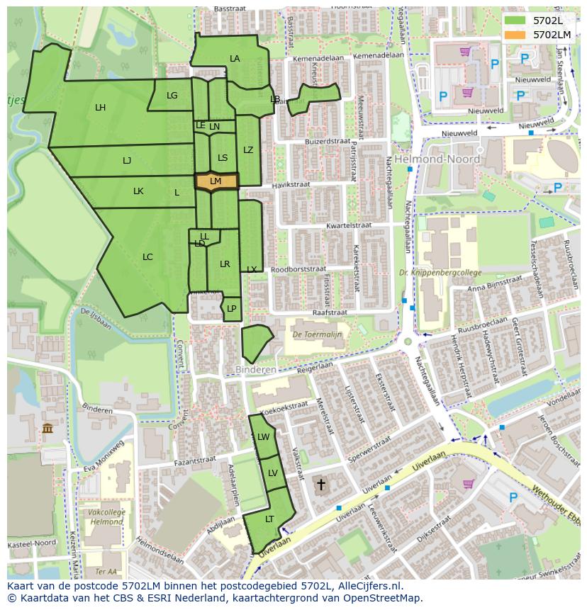 Afbeelding van het postcodegebied 5702 LM op de kaart.