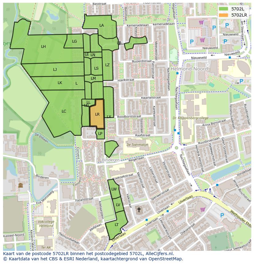 Afbeelding van het postcodegebied 5702 LR op de kaart.