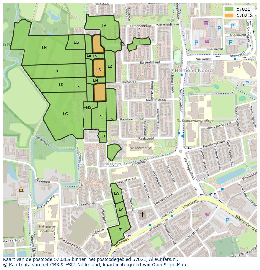 Afbeelding van het postcodegebied 5702 LS op de kaart.