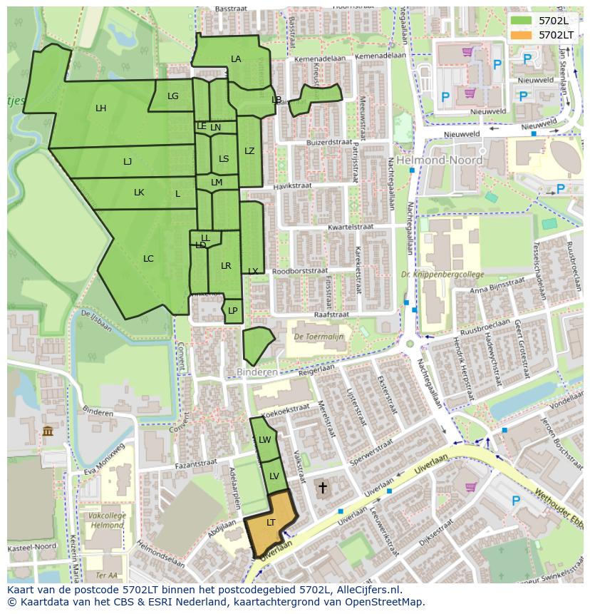 Afbeelding van het postcodegebied 5702 LT op de kaart.