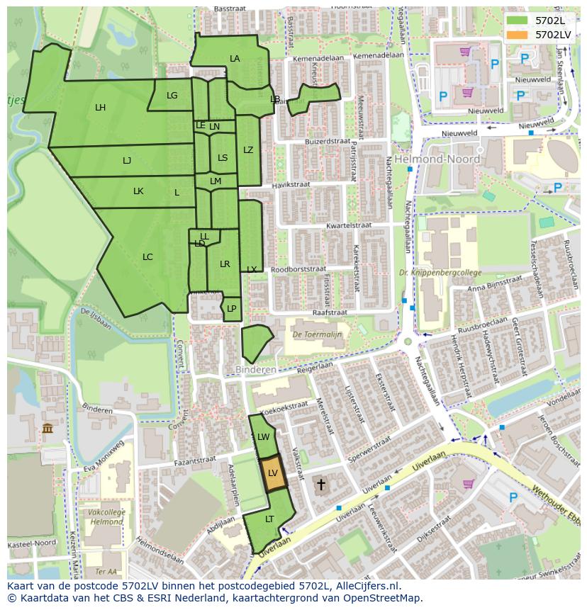 Afbeelding van het postcodegebied 5702 LV op de kaart.