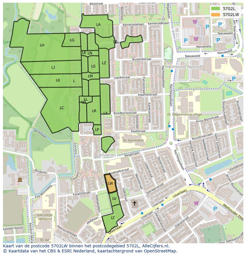 Afbeelding van het postcodegebied 5702 LW op de kaart.