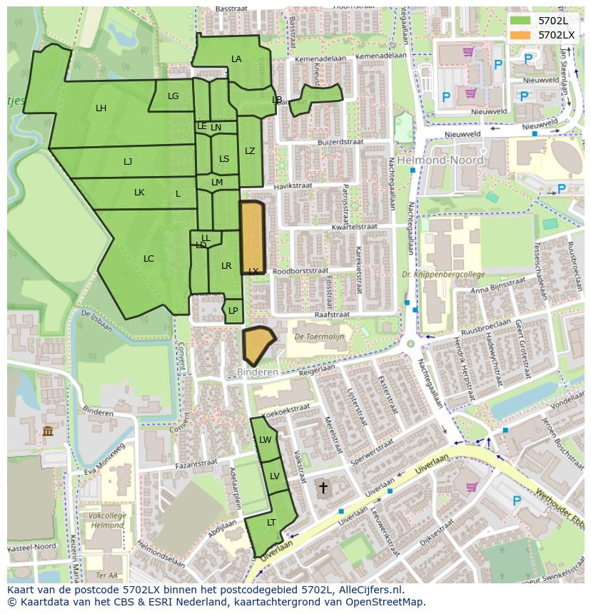 Afbeelding van het postcodegebied 5702 LX op de kaart.