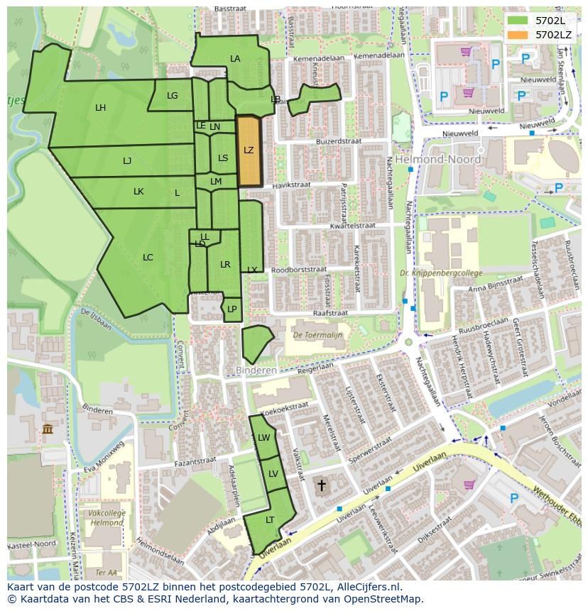 Afbeelding van het postcodegebied 5702 LZ op de kaart.