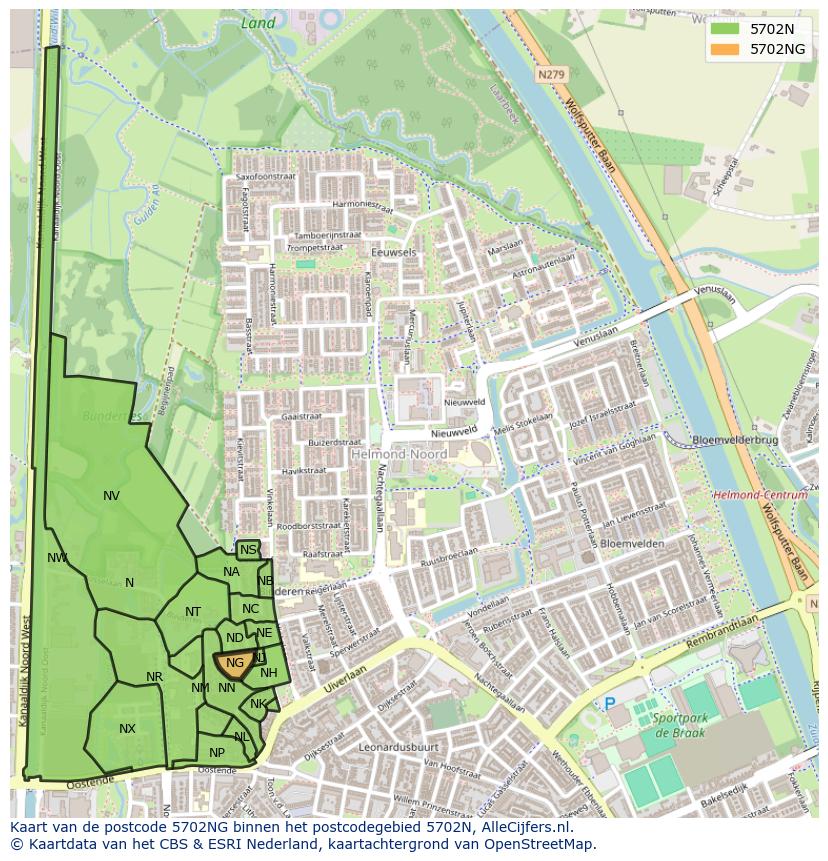 Afbeelding van het postcodegebied 5702 NG op de kaart.