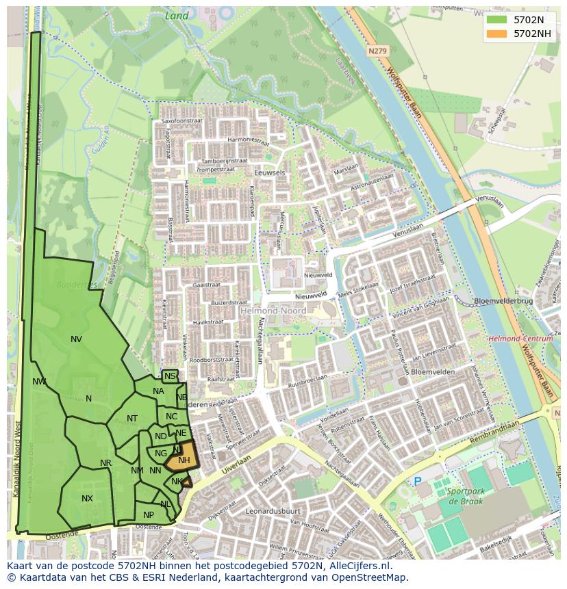 Afbeelding van het postcodegebied 5702 NH op de kaart.