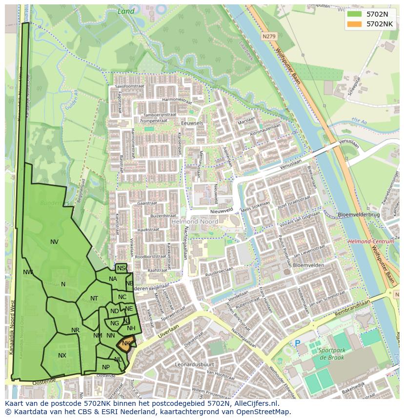 Afbeelding van het postcodegebied 5702 NK op de kaart.