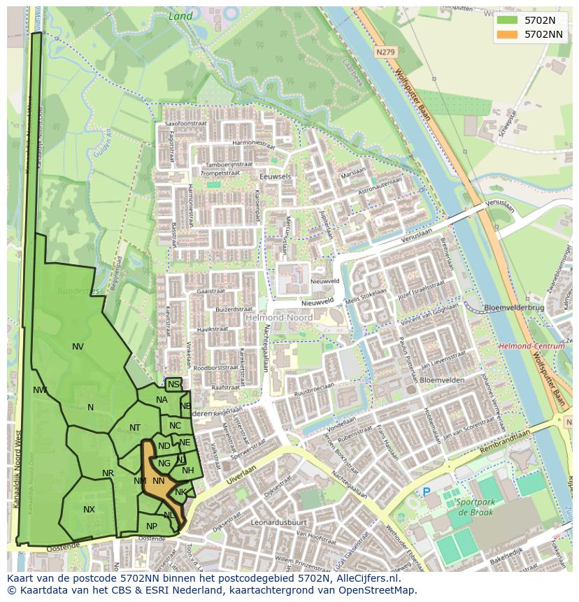 Afbeelding van het postcodegebied 5702 NN op de kaart.