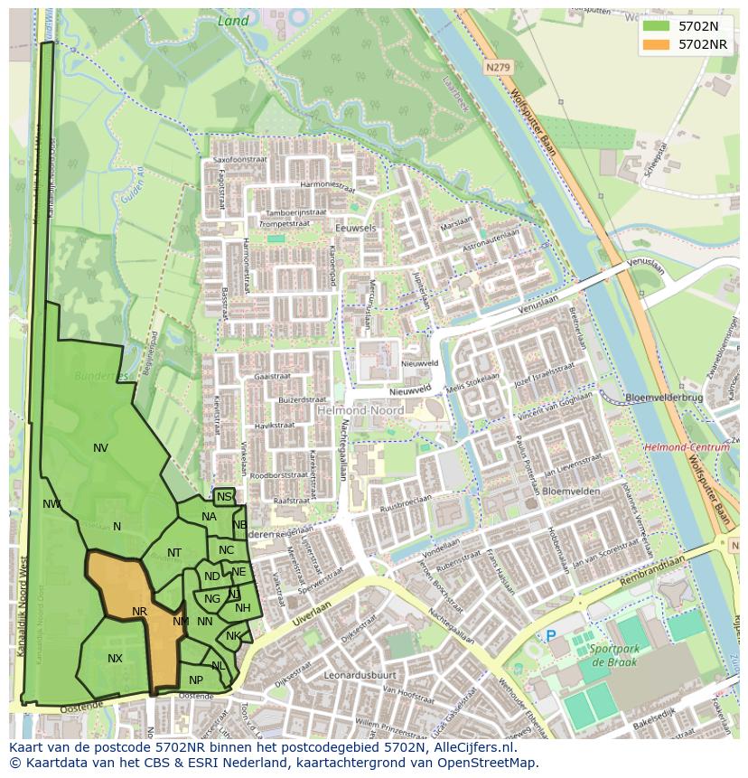 Afbeelding van het postcodegebied 5702 NR op de kaart.