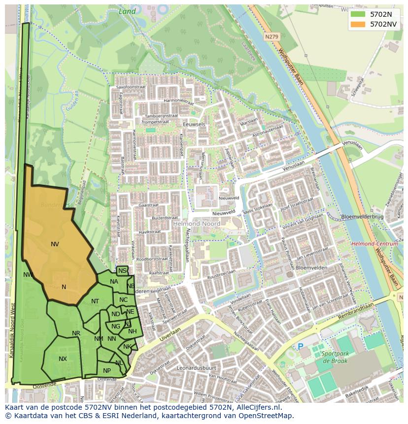 Afbeelding van het postcodegebied 5702 NV op de kaart.