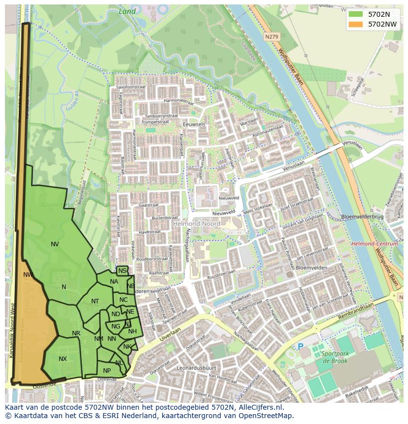 Afbeelding van het postcodegebied 5702 NW op de kaart.