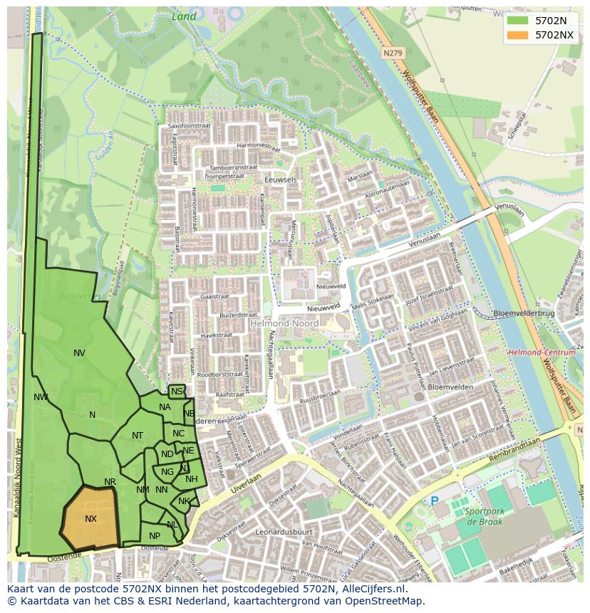 Afbeelding van het postcodegebied 5702 NX op de kaart.