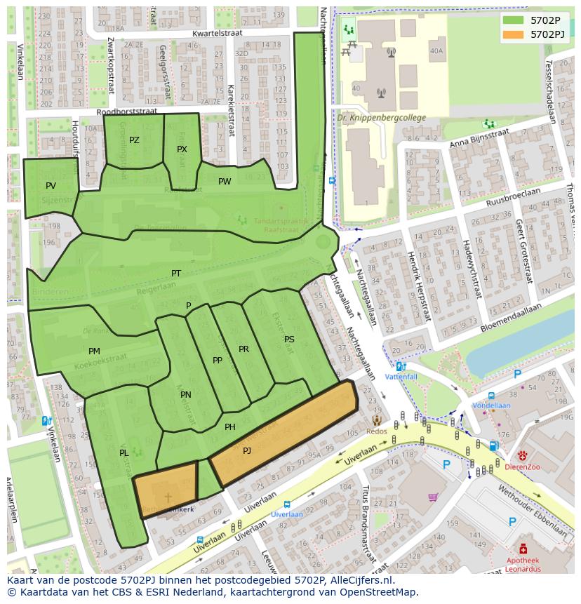 Afbeelding van het postcodegebied 5702 PJ op de kaart.
