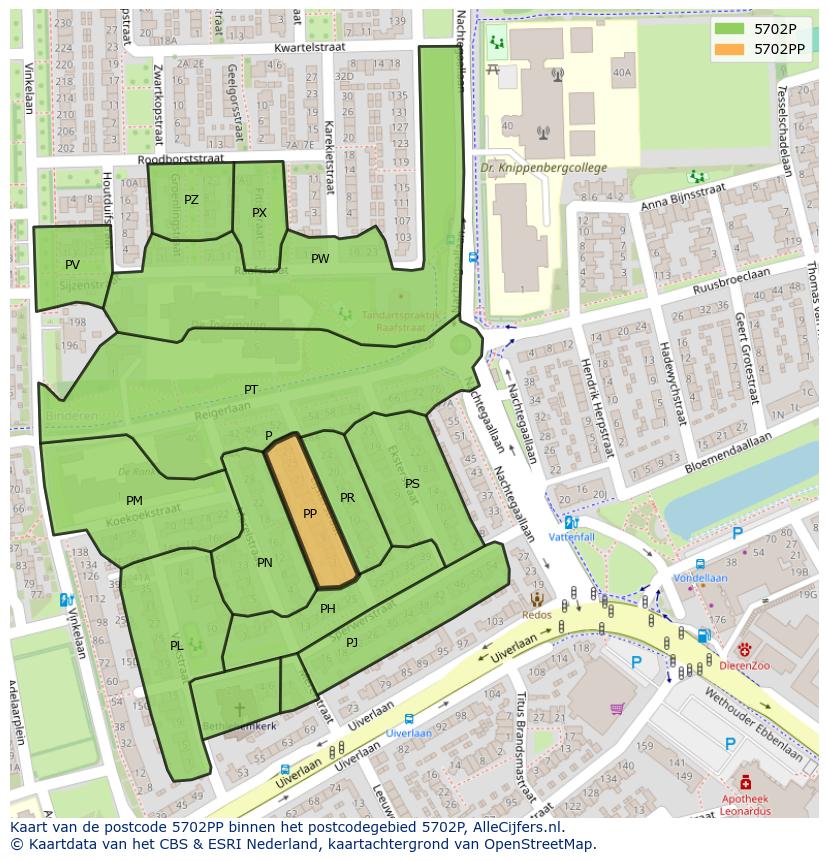 Afbeelding van het postcodegebied 5702 PP op de kaart.