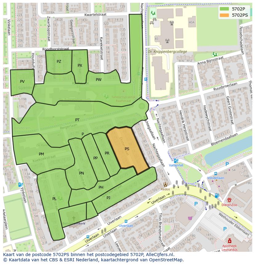 Afbeelding van het postcodegebied 5702 PS op de kaart.