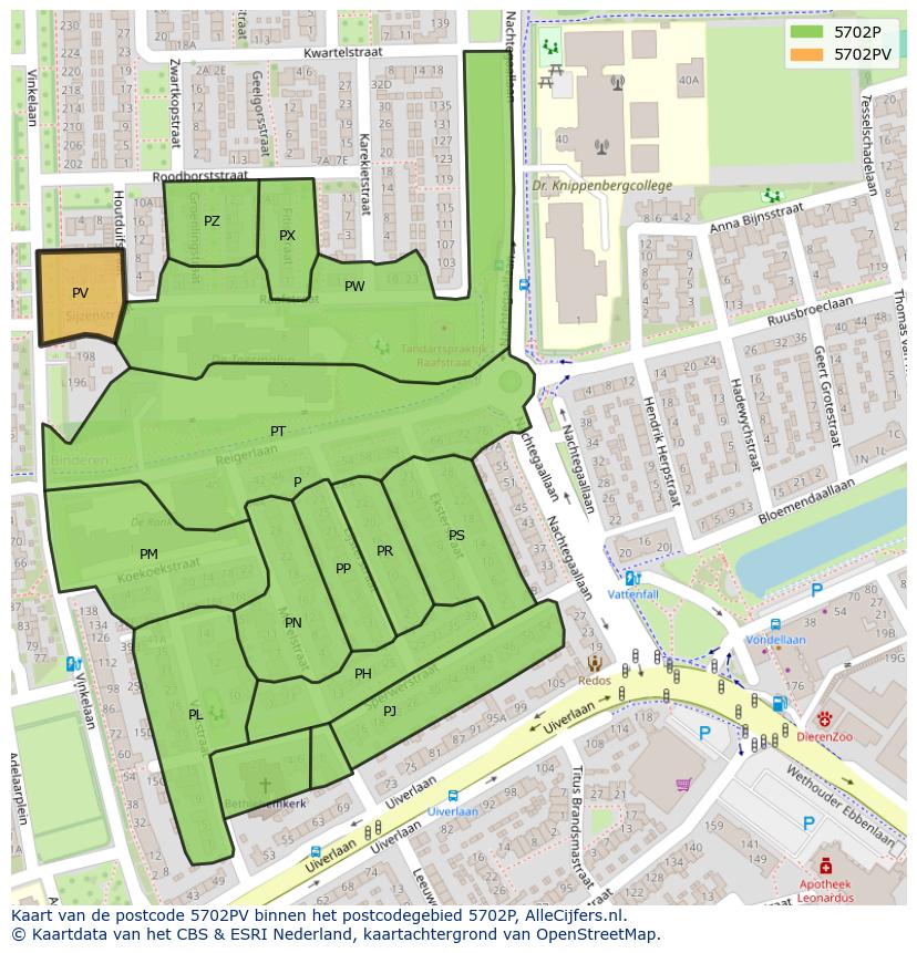 Afbeelding van het postcodegebied 5702 PV op de kaart.