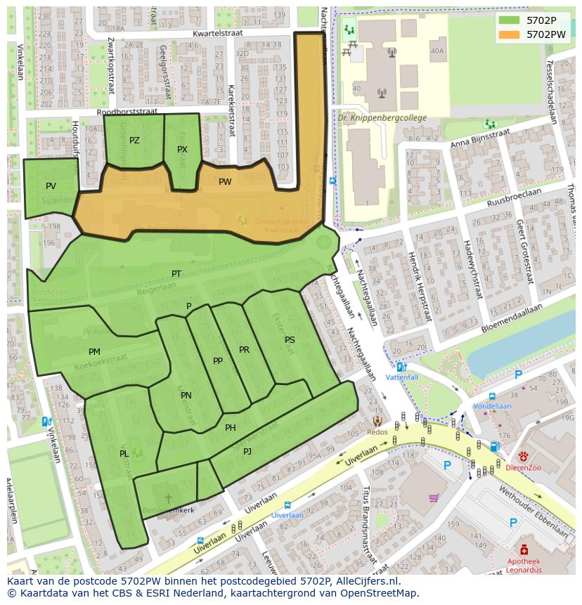 Afbeelding van het postcodegebied 5702 PW op de kaart.