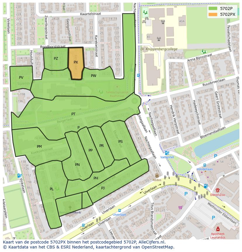 Afbeelding van het postcodegebied 5702 PX op de kaart.