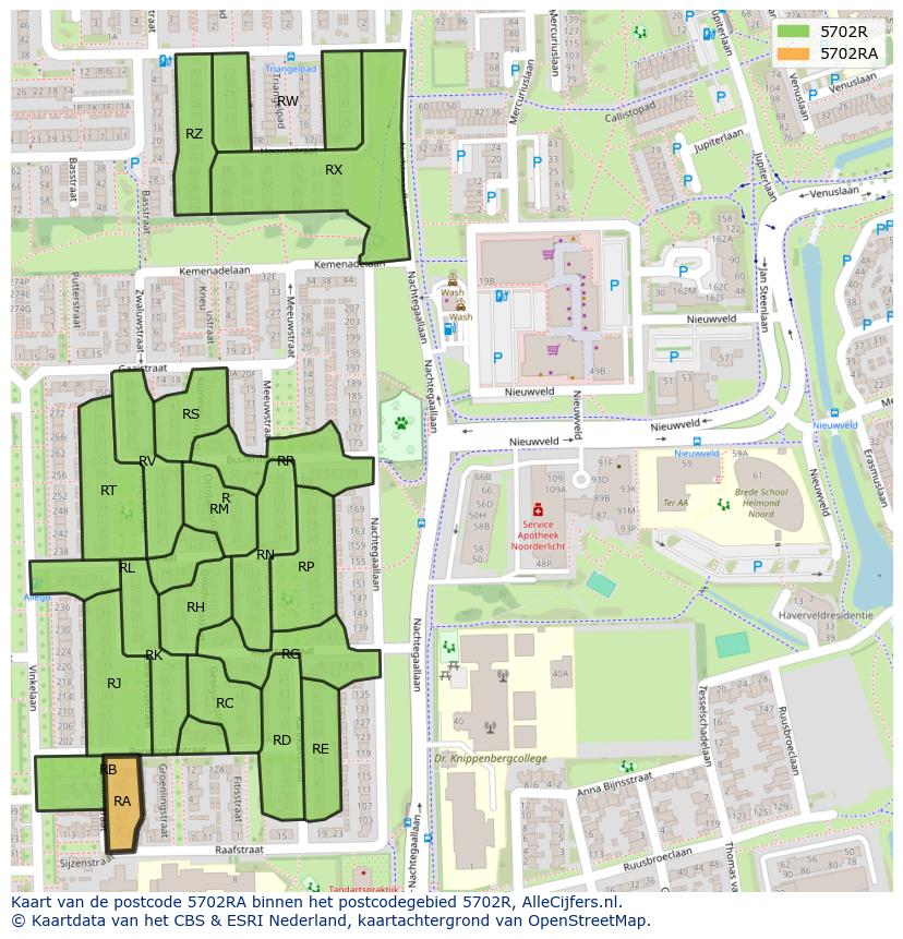 Afbeelding van het postcodegebied 5702 RA op de kaart.