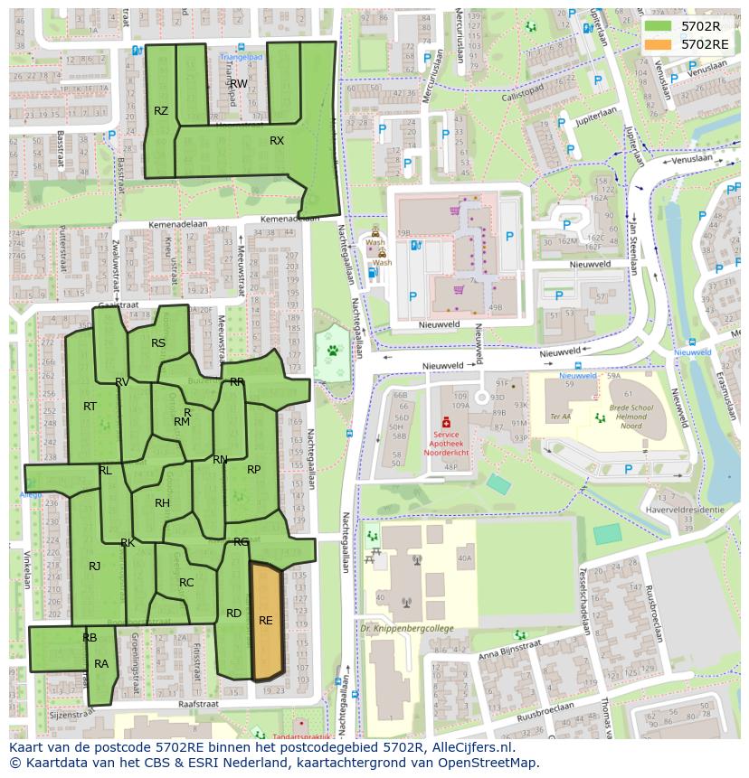 Afbeelding van het postcodegebied 5702 RE op de kaart.