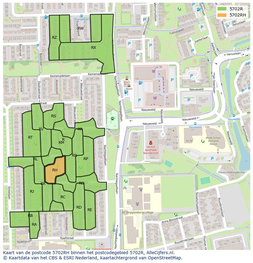 Afbeelding van het postcodegebied 5702 RH op de kaart.
