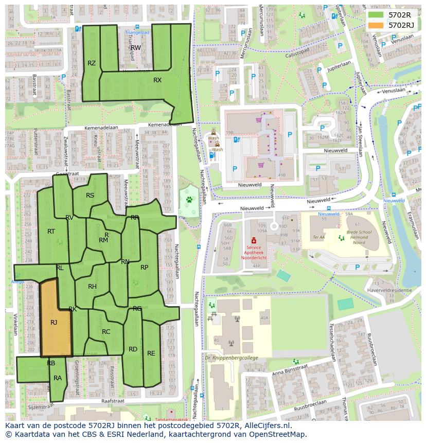Afbeelding van het postcodegebied 5702 RJ op de kaart.