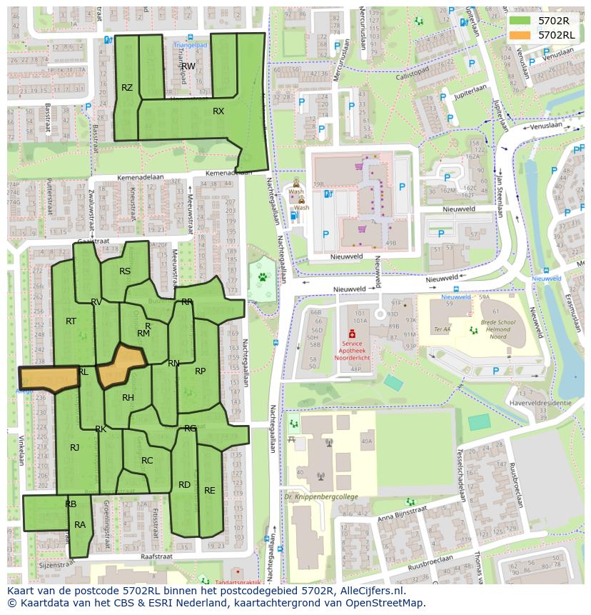 Afbeelding van het postcodegebied 5702 RL op de kaart.