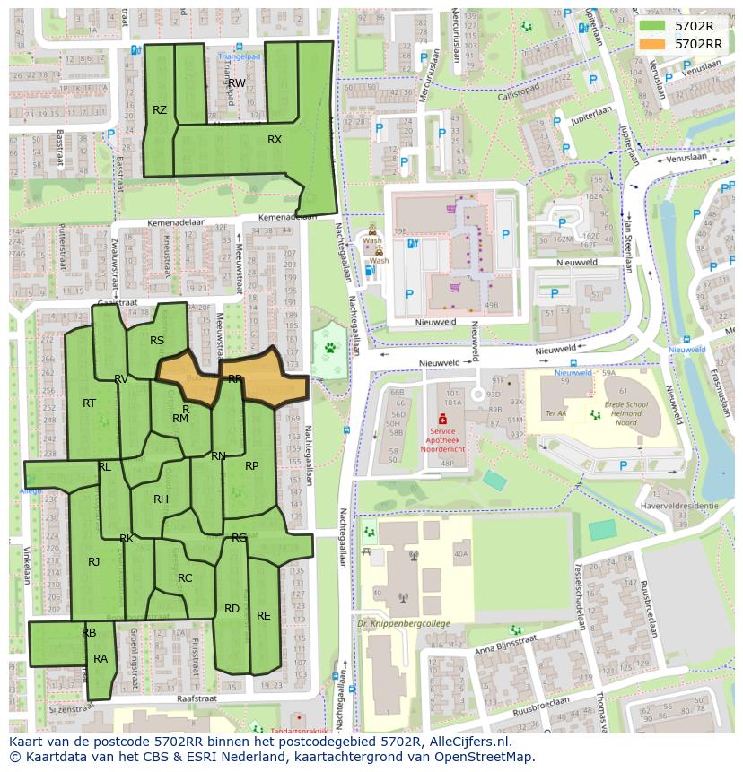 Afbeelding van het postcodegebied 5702 RR op de kaart.