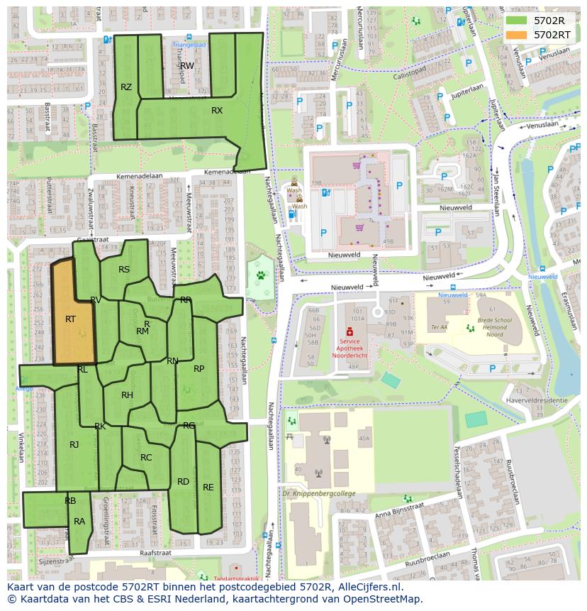 Afbeelding van het postcodegebied 5702 RT op de kaart.