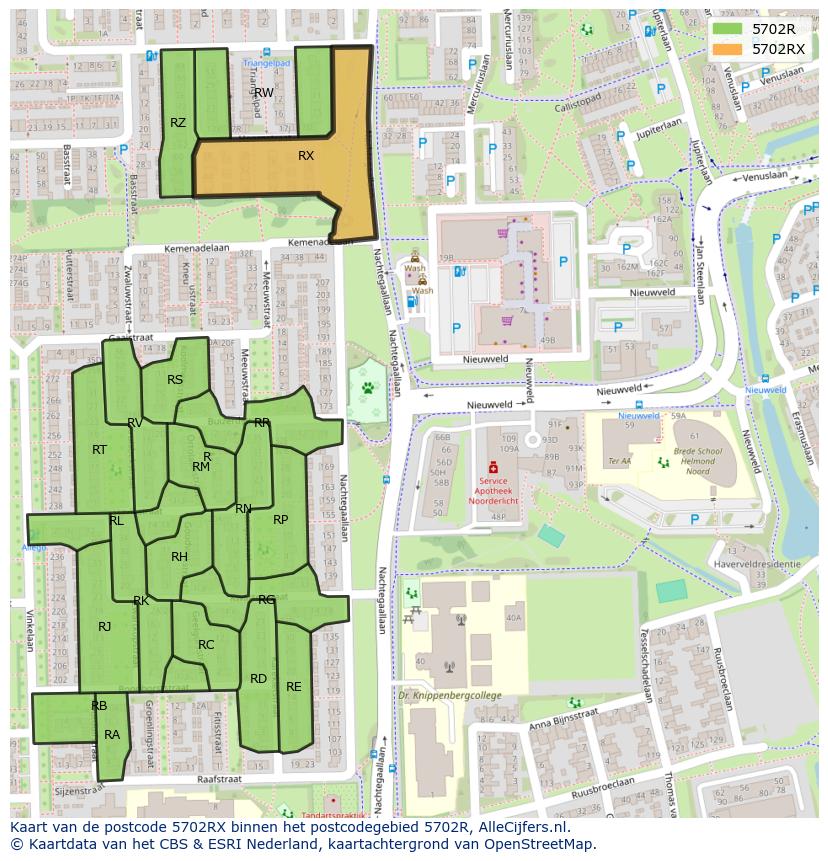 Afbeelding van het postcodegebied 5702 RX op de kaart.