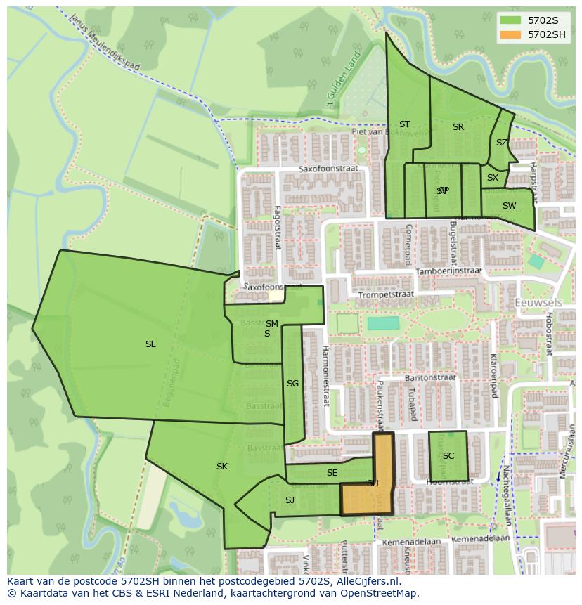 Afbeelding van het postcodegebied 5702 SH op de kaart.