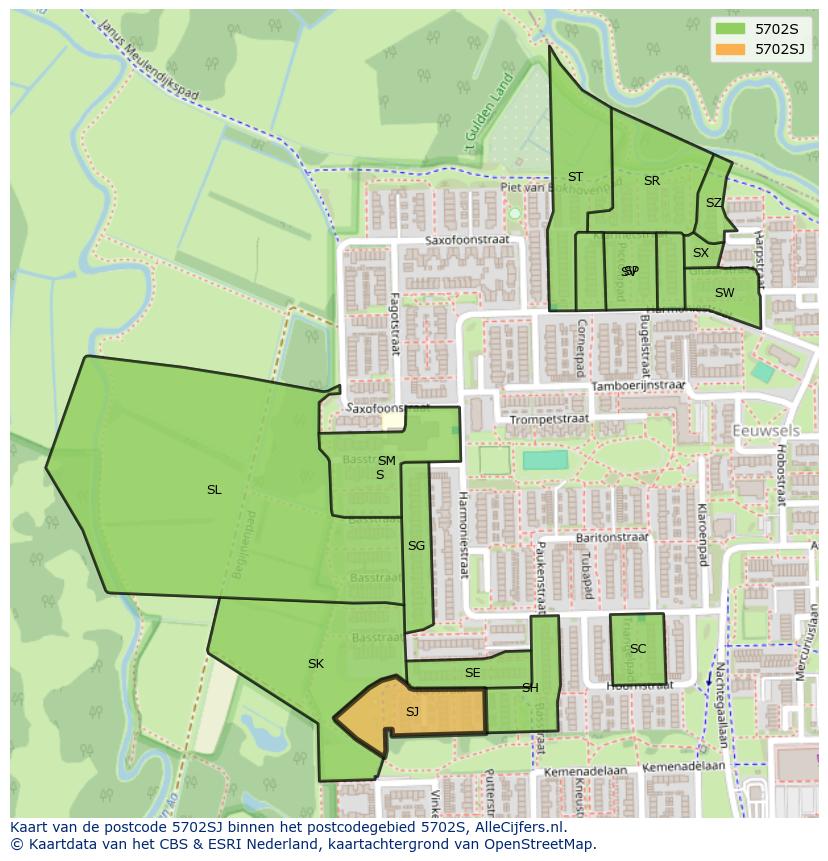 Afbeelding van het postcodegebied 5702 SJ op de kaart.