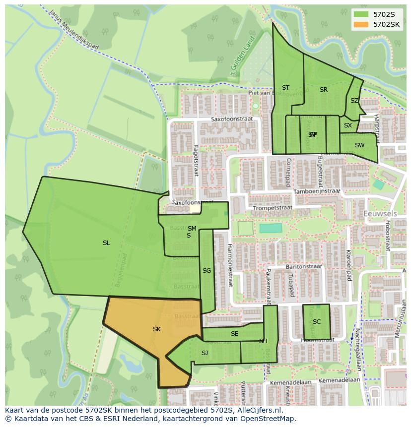 Afbeelding van het postcodegebied 5702 SK op de kaart.