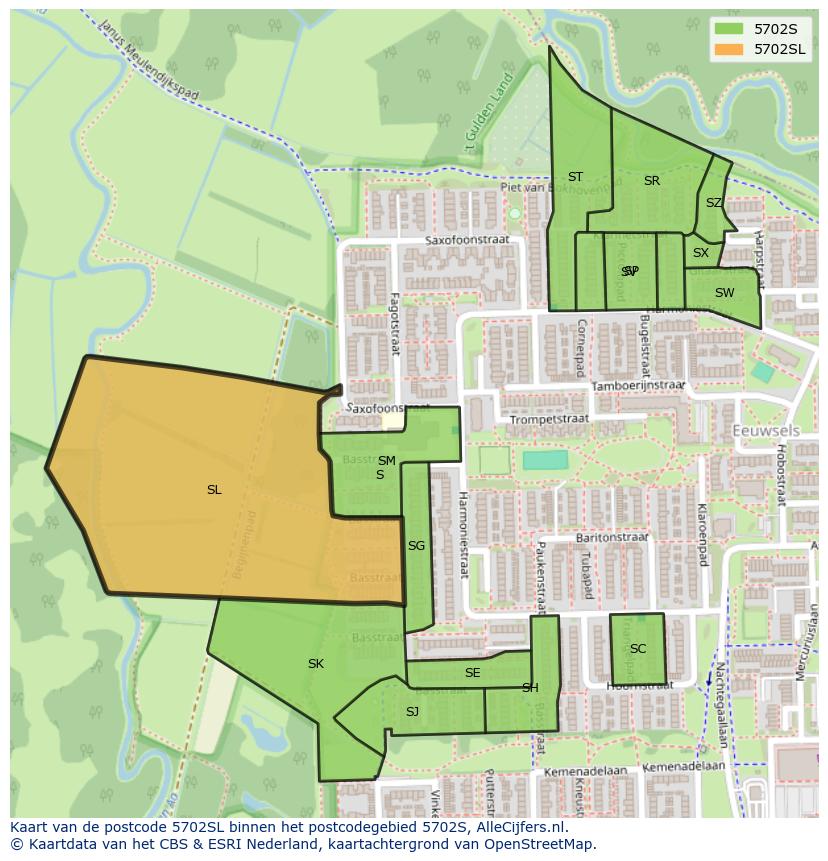 Afbeelding van het postcodegebied 5702 SL op de kaart.