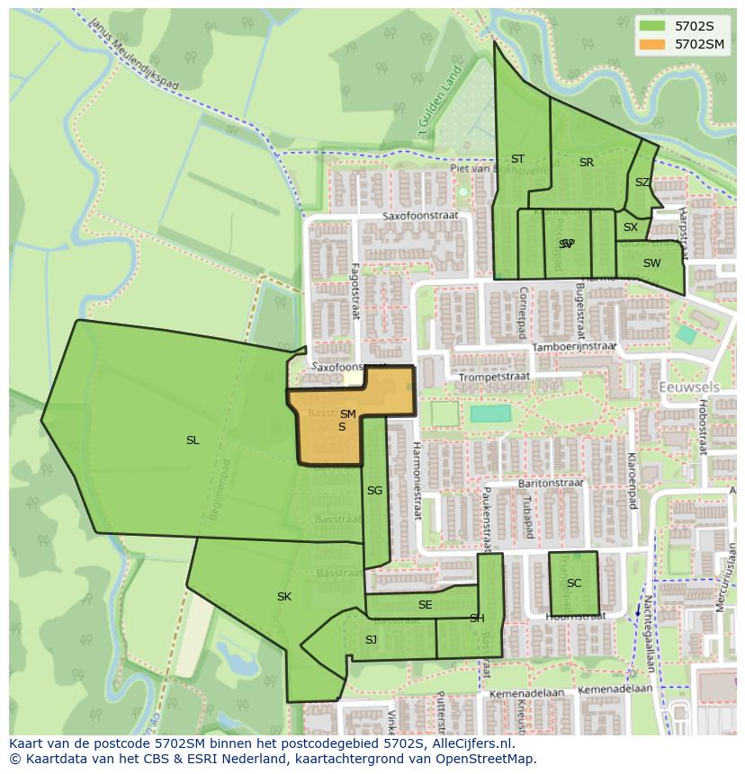 Afbeelding van het postcodegebied 5702 SM op de kaart.