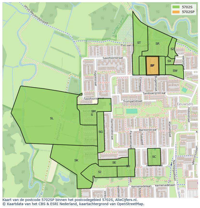 Afbeelding van het postcodegebied 5702 SP op de kaart.