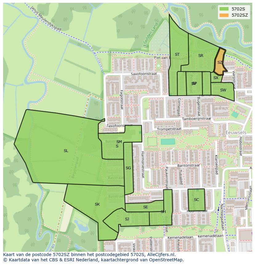 Afbeelding van het postcodegebied 5702 SZ op de kaart.