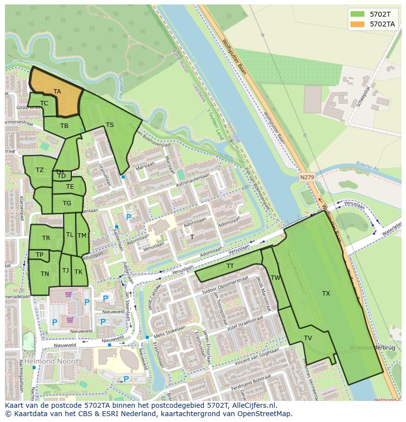 Afbeelding van het postcodegebied 5702 TA op de kaart.