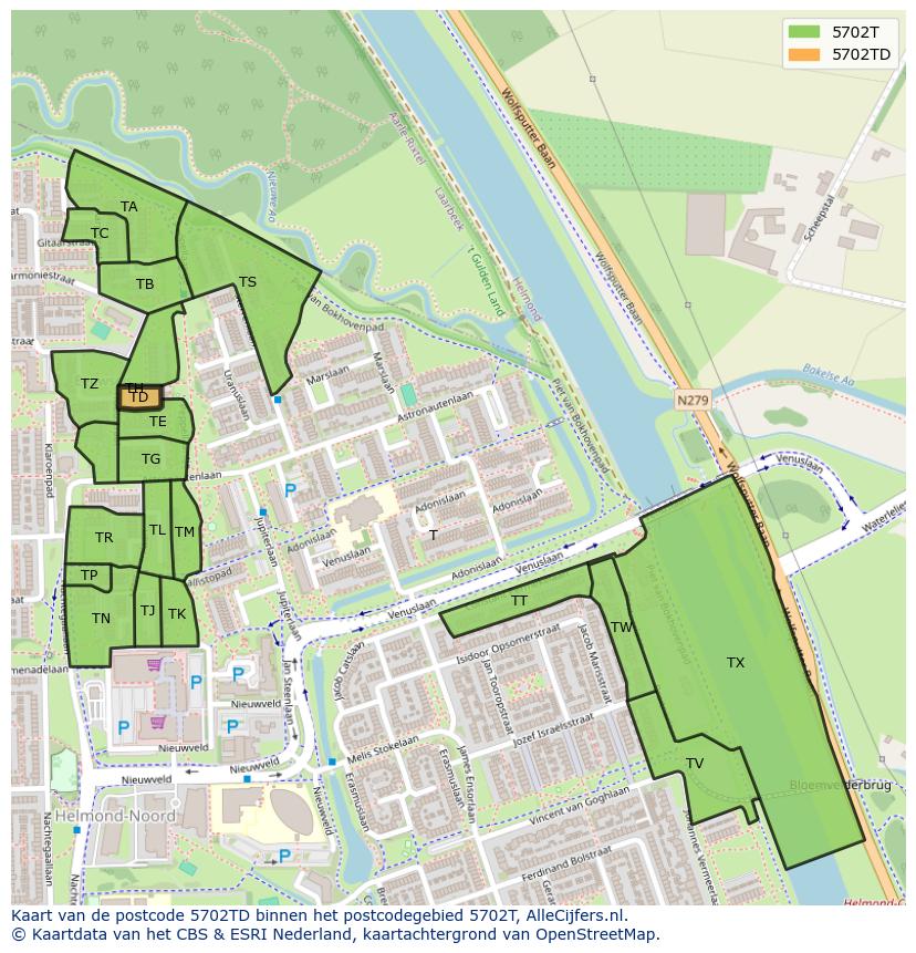 Afbeelding van het postcodegebied 5702 TD op de kaart.