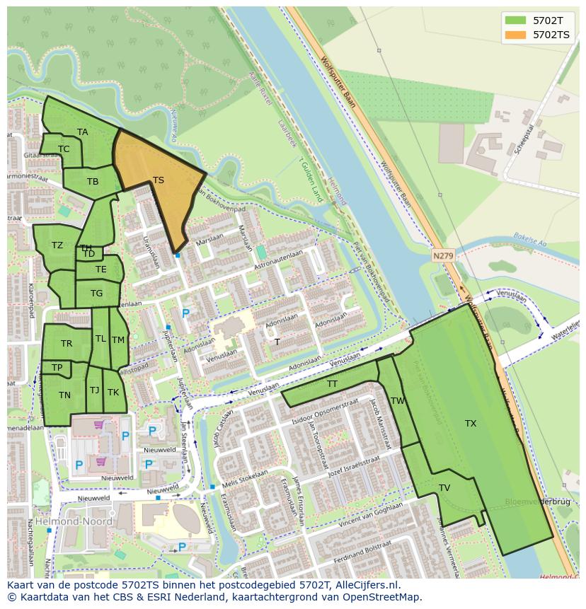 Afbeelding van het postcodegebied 5702 TS op de kaart.